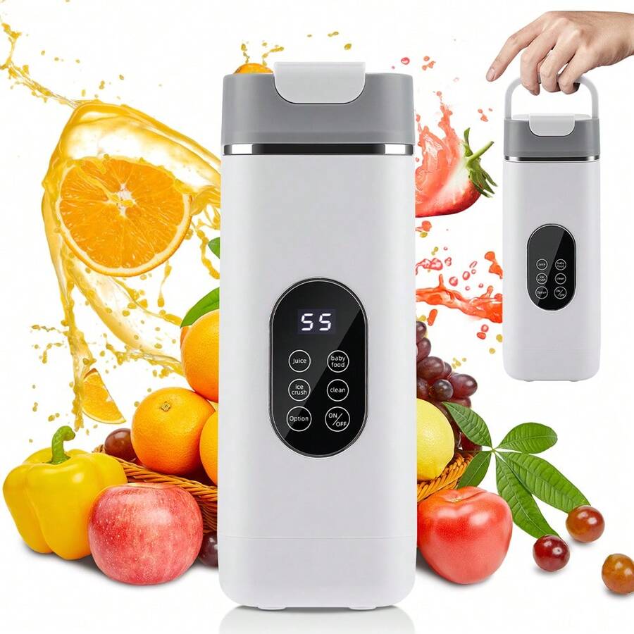 Hailicare 420ml 便攜式個人果汁機 無線果汁杯 USB 充電式電動攪拌杯，適合製作果昔和奶昔，配備數位 LED 顯示螢幕與 12 葉迷你攪拌杯，USB 充電式電動搖搖杯，附額外手柄蓋，適用於居家、辦公室、健身房、運動與戶外活動
