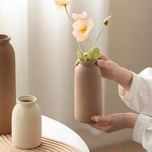 Juego de 3 jarrones decorativos de cerámica de 10.4 pulgadas, estilo bohemio moderno escandinavo, decoración del hogar de estilo campestre moderno blanco (mezcla de café) - Mezcla de café - Ver 8