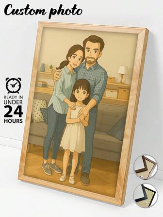 1 pieza, con o sin marco, pintura en lienzo personalizada, retrato de dibujos animados personalizado, fotos familiares, ilustraciones de pareja personalizadas, pinturas acuarela, impresión HD, preservación de recuerdos, guardando momentos hermosos, fiesta de cumpleaños, aniversario, regalo de arte único y perfecto