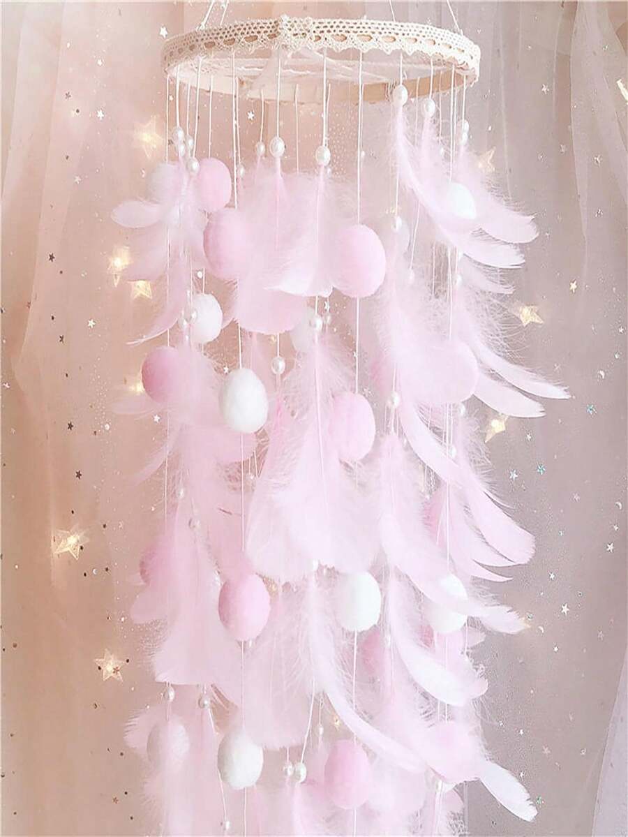 1pc Dream Catcher Wind Chime Ornament, Girly Bedroom Wall Decor - White - View 1