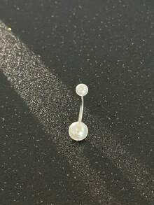 1pc Dual-End Faux Pearl Navel Ring, Elegant Navel Piercing, Stainless Steel Navel Piercing Jewelry, Sparkling Navel Ring Navel Piercing Jewelry Suitable For Daily Wear By Women - Silver - View 6