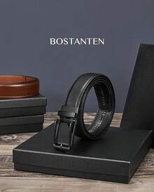 BOSTANTEN Belt Men Leather Reversible Belts Men 1 3/8 Casual Dress Pants, Two-In-One Belt - 004-消光黑/光滑 - 查看 6