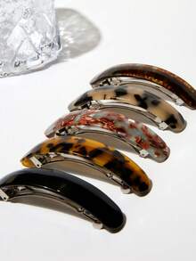 1个复古优雅豹纹椭圆形弹簧夹发夹，适用于马尾辫/发髻，适合细软短发，学生用品，动物纹印花，发饰，头部饰品，女士发饰 - 彩色 - 查看 2