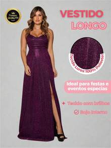 Long Green Glitter Slit Dress – Perfect For Parties, New Year's Eve And Graduations - 紫色 - 查看 1