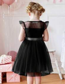 Toddler Girls Tutu Dress Summer Contrast Mesh Party Dresses Cute Princess Tulle Sundress With Belt 2-8Y - 紫色的花 - 查看 8