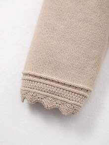 优雅女婴镂空蕾丝针织开衫披肩，婴儿礼物，秋冬 - 卡其色 - 查看 3