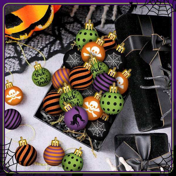 Set de 8 piezas/16 piezas de adornos colgantes de bolas para Halloween, adornos brillantes a prueba de roturas para el hogar, la oficina, fiestas festivas, otoño