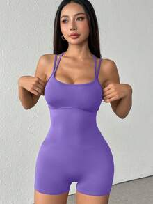1 件性感细肩带连体短裤活力健身瑜伽连体衣塑身衣