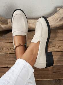 Fabric Basic Slip-On Loafer Shoes For Outdoor, All Seasons - Beige - View 6