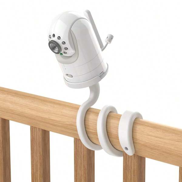 1pc Baby Crib Monitor Bracket With Small Round Head With 1/4 Screw And Clip, Rubber Hose Perfect For Baby Monitors And Indoor Cameras, Compatible With Various Models, Twistable, Hole-Free, Secure Camera Holder, Universal Baby Camera Holder, Attaches To Crib Cot Shelves Or Furniture (White/Black).
