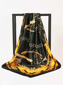 1 pezzo Foulard quadrato stampato semplice da donna di 90 cm, sciarpa in seta di moda, può essere usato come cintura, accessorio, nastro, fascia per capelli, lega per capelli, ottimo per accessoriare