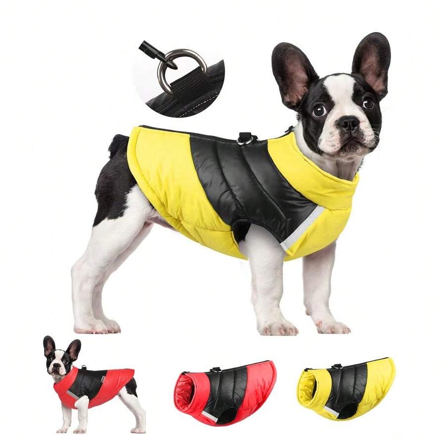 Veste imperméable pour animaux de compagnie, vêtements chauds pour chiens en automne et en hiver avec anneau en D pour petits et grands chiens. Gilet, costume pour Chihuahua, Carlin, Caniche, Yorkshire Terrier, Schnauzer. Tenues pour animaux de compagnie - Rouge - Voir 1