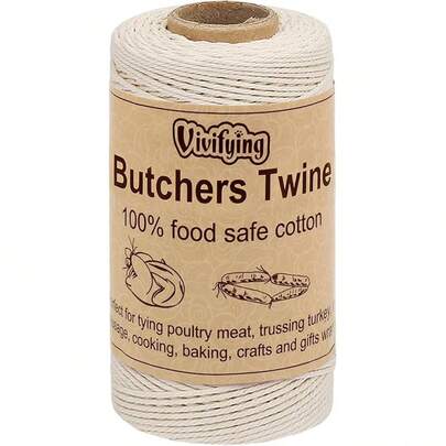 Butchers Twine, 328 Feet 3Ply Cotton Bakers Twine,  Cooking String For Tying Meat, Making Sausage, Trussing Turkey, Roasting And Packing (Beige)