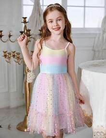 2025Toddler Girls Tulle Dress Rainbow Tutu Birthday Princess Dresses Formal Photo Shoot Outfit Summer Clothes 2-6T'Sprout Style' - 藍色 - 查看 10