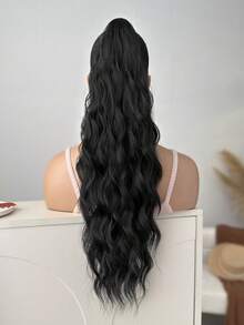 22 Inch Black Water Wave Natural Curly Clip-In Ponytail Hair Extensions, Soft & Natural, Heat Resistant Synthetic Hair, For Women
