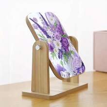 1 pieza Pintura de diamantes DIY Espejo floral - Marco redondo de madera con vibrante diseño floral morado y blanco, perfecto para decoración del hogar, fiestas y regalo para seres queridos, obra de arte artesanal única, artículo de regalo, diseño floral vibrante, artesanía detallada, decoración floral