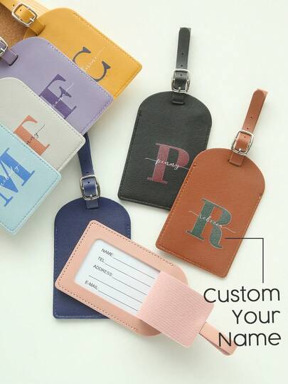 1 pieza Etiqueta de equipaje personalizada con nombre e inicial para maletas, etiqueta de equipaje con monograma de nombre colorido personalizado con tarjeta de privacidad de nombre, etiqueta de cuero vegano personalizada, etiqueta para bolsa de viaje, mochila, regalo de accesorios de viaje, regalo de cumpleaños, regalo de dama de honor para amigos, regalo de Año Nuevo glamoroso