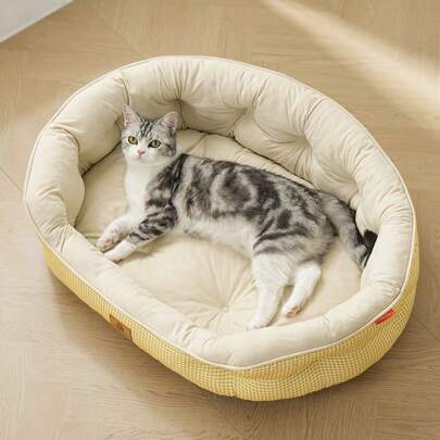 1pc Pet Bed For Dogs & Cats, Suitable For All Seasons, Cozy & Enclosed Design With Raised Edge, Anti-Slip And Moisture-Proof Bottom For Medium & Small Pets