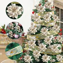 1/3/10/15/20/40Pcs Glitter Poinsettia 5.5" Artificial Flowers Christmas With Clips Stems Xmas Tree Ornaments For Christmas Party Wreath Decoration,Christmas Indoor Outdoor Decoration,Christmas Home Decoration,Office, Garden, Party, Shop Decoration, Party, Wedding, And Holiday Decoration - Container Free, Plastic Material, Desktop Placement, Romantic Centerpiece, DIY Crafts - Multicolor - View 5