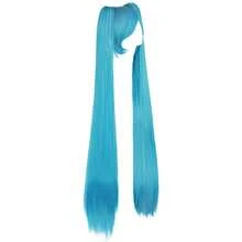 LMapofBeauty Vocaloid Miku Blue 2 Ponytails Straight Long Party Costume 120cm Cosplay Wigs5001 - 藍色 - 查看 2