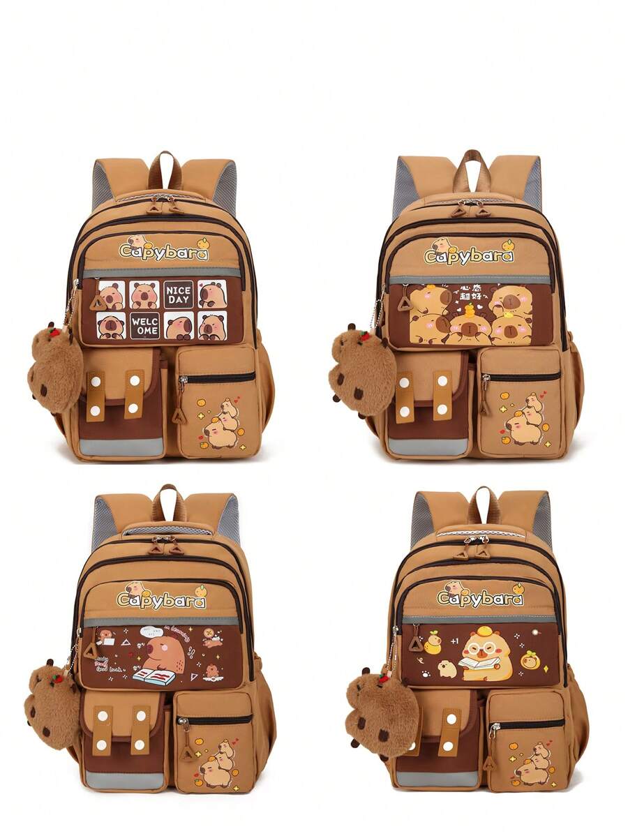 1 件可爱水豚图案返校背包，大容量学生包，带笔记本电脑隔层书包，可调节肩带书包，休闲轻便旅行背包，非常适合女孩/青少年/学生/毕业生，适合日常使用、郊游、旅行、学校和返校