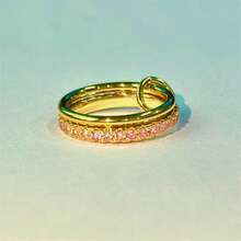 VKHK 1pc Luxury 18K Gold Plated Stainless Steel Double Layer Circular Linked Colorful Zirconia Decor Single Ring, Suitable For Women Daily Wear And Wedding, Gift - Multicolor - View 14