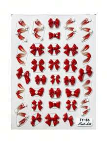 1 件 5D 浮雕红色蝴蝶结美甲贴纸，DIY 优雅蝴蝶结自粘贴花和滑块，美甲装饰配件工具，美甲沙龙，美甲用品 - 彩色 - 查看 5