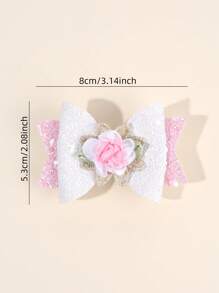 2 件白色和粉色闪光蝴蝶结发夹，仿真花压缩夹配饰发饰蝴蝶结，可爱发饰，适合女孩青少年派对夏季礼物