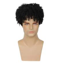 LShort Curly Afro Wig For Men Black Short Kinky Synthetic Wig Halloween Cosplay Costume Full Wigs With Wig Cap5001 - màu đen - Xem 5