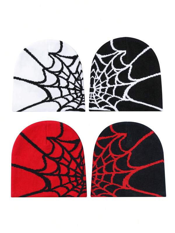 Spider Web Knitted Hat Hats For Man Autumn And Winter Outdoor Personalized Ear Protection Cap Hat, Suitable For Daily Use, 2 Pieces Or 1 Piece Beanie Fall Outfit