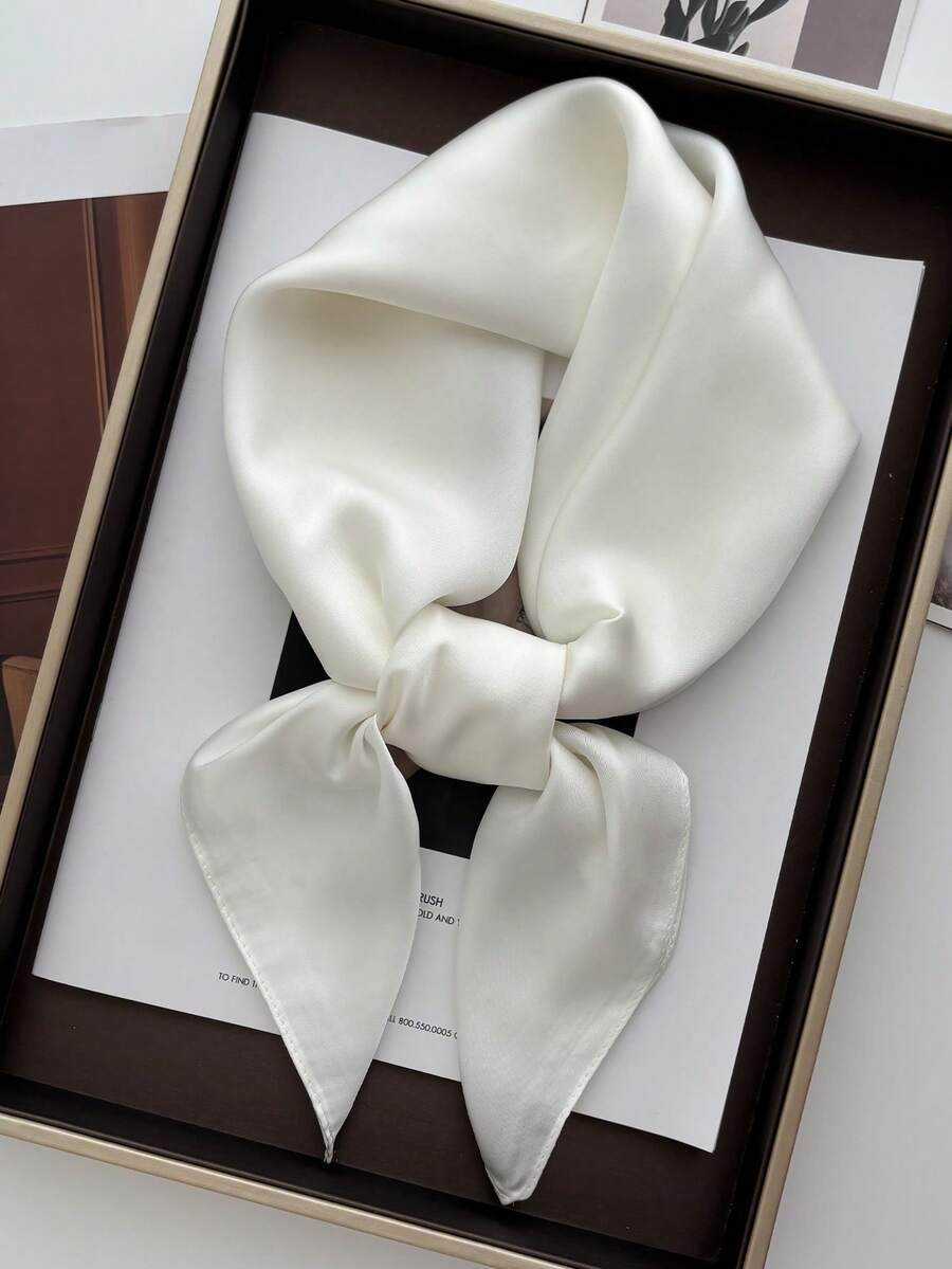 1pc Solid Color Neckerchief, Women's Small Shawl Scarf Headband, 70x70cm Square Headscarf, Suitable For Dress Matching - Milky White - View 1