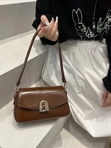 女士腋下包，百搭单肩/斜挎包，小众设计皮质手感包，时尚小方包 - 彩色 - 查看 6