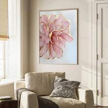 1幅2D粉色和黄色牡丹花图案帆布墙画，金色点缀，现代彩色花瓶海报和印刷品，北欧风格装饰墙画，适用于卧室、客厅、办公室，不含画框 - 彩色 - 查看 5