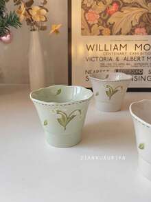 1pc 130ml Vintage Lily Ceramic Tea Cups, Hand-Painted Grip Small Tea Cups. Suitable For Afternoon Tea, Small Capacity Coffee Cups, Home & Restaurant Use - Multicolor - View 4