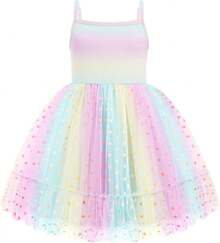 2025Toddler Girls Tulle Dress Rainbow Tutu Birthday Princess Dresses Formal Photo Shoot Outfit Summer Clothes 2-6T'Sprout Style' - 藍色 - 查看 9