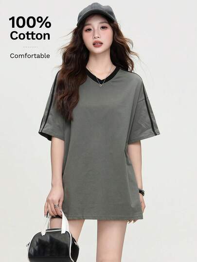 Women's Fashion Loose Fit Raglan Sleeve Striped T-Shirt