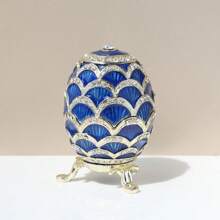 1 pieza Joyero de metal con esmalte y perla falsa con diseño de huevo ruso de lujo, decoración de huevo, accesorio de decoración del hogar vintage europeo con huevo de Pascua ruso de perla falsa