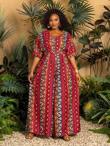 Faeriesty 大码时尚阔腿连体裤 - V领短袖修身连体裤：轻松打造时尚造型，适合购物、海滩漫步、周末度假、公园散步和休闲城市探索！ - 紅色 - 查看 3