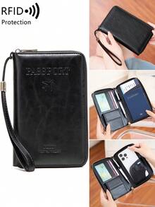 MIYIN RFID Blocking Passport Cover Card Holder With Card Slot ID Window,Solid Color PU Letter&Airplane Pattern Portable Passport Clip Ticket Clip Bank Card Bag Versatile Zippered Mobile Phone Travel Passport Wallet For Men And Women, With Wrist Strap,For Travel Flight Go Abroad For Business,Passport Holder Passport Case Passport Bag Travel Accessories Travel Essentials Back To School Stuff - Multicolor - View 24