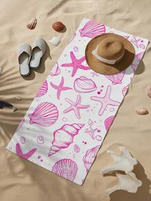 1 件粉色贝壳海星印花沙滩巾，超细纤维速干吸水沙滩巾，泳池日光浴巾，适合户外游泳、运动、健身、瑜伽、露营、度假必备礼物、户外池畔、沙滩装饰沙滩巾、沙滩配件、泳池浮圈