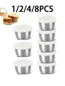 1/2/4 piezas Recipientes para aliños de ensalada de acero inoxidable, platos para condimentos, tazas para salsa de acero inoxidable - Tazas portátiles a prueba de fugas para salsa de 1.6 onzas con tapas transparentes, reutilizables para cajas bento, trabajo, escuela, picnics y viajes - Multicolor - Ver 8