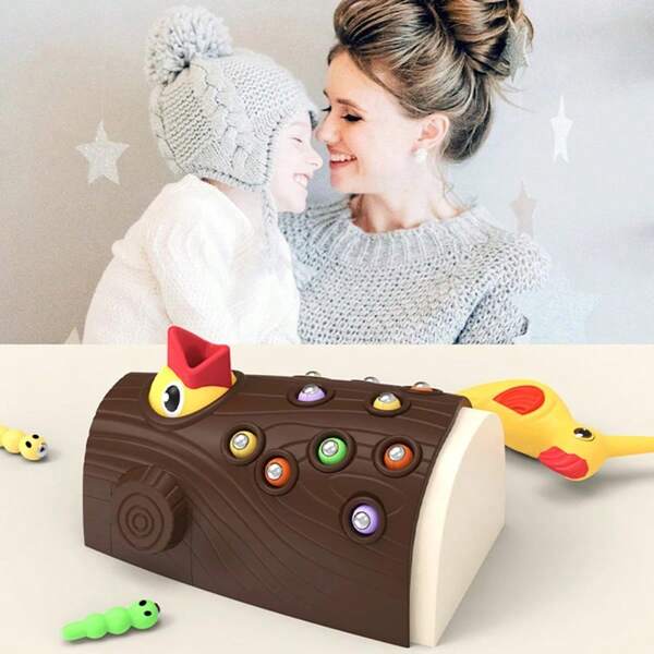 Juguete infantil de pájaro carpintero, juego educativo de pesca de inteligencia con pequeños pájaros magnéticos para atrapar bichos, juego interactivo de desarrollo práctico para padres e hijos