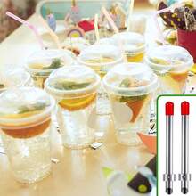 FUCHENGJSLasnten 2 Pack Straw Puncher Plastic Lids Lemonade Cups, Stainless Steel Straw Hole Puncher Punching Tools Cafe Drinks Container Squeezed Lemonade Stand Supplies(8.Inch,Black) - 紅色 - 查看 5