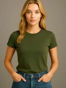 Kit 3 Basic Plain Women's T-Shirts Baby Look 100% Premium Cotton - 1 ĐƠN VỊ XANH QUÂN SỰ - Xem 2