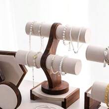1pc Walnut Wood Color Jewelry Display Stand, High-End Jewelry Counter, Displaying Props Such As Bracelets, Watches, Necklaces, And Ring Racks For Women Storage Organizer Travel Essentials Back To School Dormitory Storage