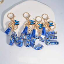 1pc Blue Alphabet Initial Letter Keychain Cute Butterfly Resin Key Chain Ring Bag Backpack Charm Car Key Pendant Women Daily Use Gift