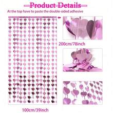 2 件爱心雨帘，窗帘，粉色，金色心形窗帘，活动派对背景装饰 39x78 英寸，返校情人节 - 彩色 - 查看 5