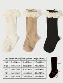 3 Pasang Kaos Kaki Setinggi Lutut Anak Perempuan Motif Renda Warna Polos untuk Musim Semi/Panas, Manis dan Imut untuk Anak Perempuan, Cocok untuk Pemakaian Sehari-hari dan Paduan Seragam Sekolah. - MultiWarna - View 3