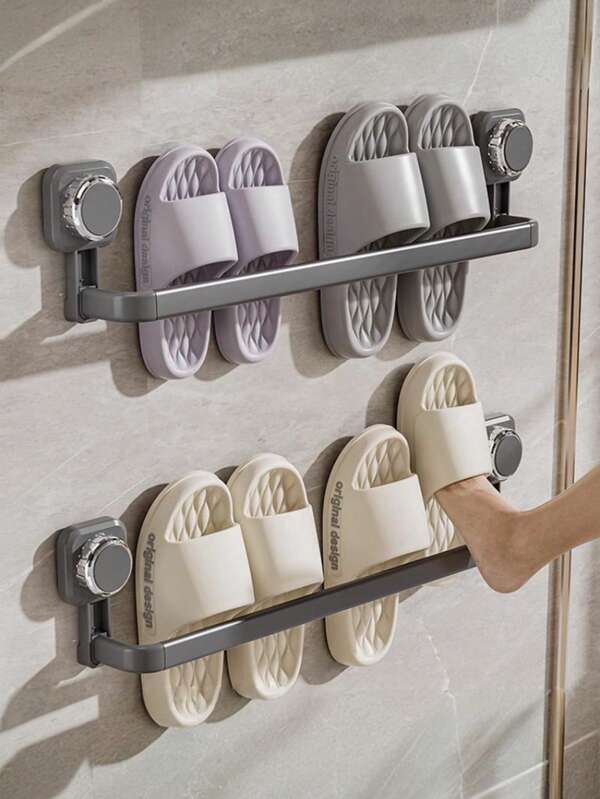 No-Drill Bathroom Shoe Organizer – Strong Suction Cup Mount – Holds 3-4 Pairs – Space-Saving Design