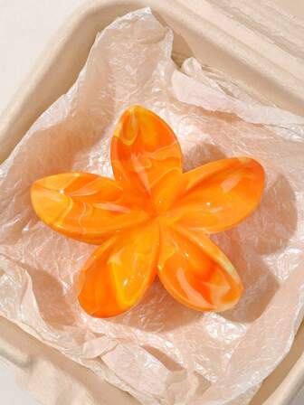 1个波西米亚风大理石纹渐变橙色雏菊发夹，适合所有发质，简约时尚的海滩/度假配饰，完美的冬季发夹礼物